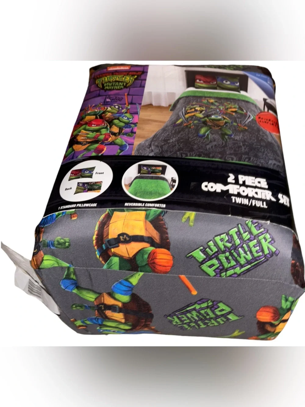 Teenage Mutant Ninja Turtles Kids 2 Piece Grey Reversible Set, Twin/Full
